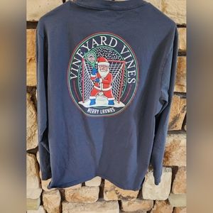 Vineyard Vines Long Sleeve Santa Lacrosse Merry Laxmas Christmas Tee Medium